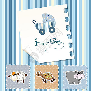 男孩婴儿淋浴邀请卡片快乐男生问候语动物喜悦艺术欢迎孩子蓝色图片