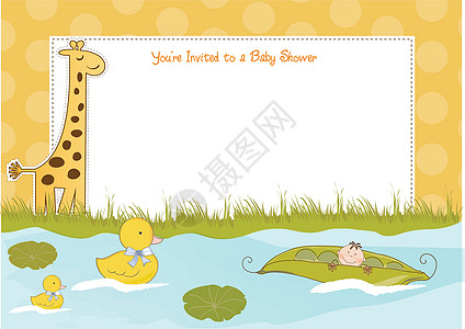 男孩婴儿淋浴公告洗涤鸭子生活邀请函涂鸦玩具生日广告卡片横幅图片