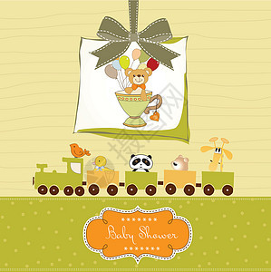 带有可爱泰迪熊的婴儿淋浴卡生日礼物邀请函横幅微笑气球杯子庆典派对周年图片