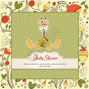带有婴儿长颈鹿的婴儿淋浴卡生日公告祝贺卡片孩子礼物涂鸦明信片女儿插图图片
