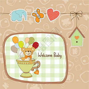带有可爱泰迪熊的婴儿淋浴卡微笑庆典派对淋浴玩具熊新生主义者孩子礼物卡片图片