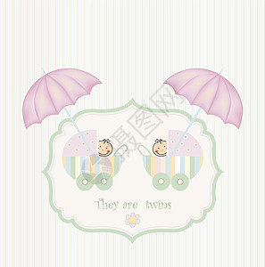 双胞胎淋浴通知情感绘画婴儿车童年生日纪念日插图条纹知识邀请函图片