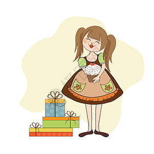 女孩生日蛋糕卡通片食物纪念日孩子涂鸦礼物生日庆典奶油盒子图片