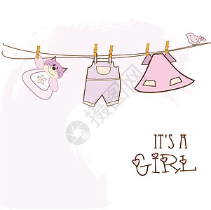 新生女婴到来卡片婴儿涂鸦邀请函服饰公告生日礼物女孩周年图片