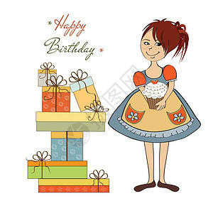女孩生日蛋糕幸福纪念日女性礼物孩子庆典派对乐趣甜点卡片图片