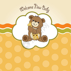 带有泰迪熊和玩具的婴儿淋浴卡女孩公告新生孩子喜悦洗礼童年玩具熊庆典周年图片