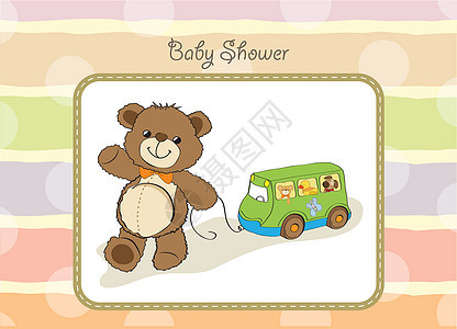 带有可爱泰迪熊的婴儿淋浴卡男生洗礼庆典孩子新生公告插图淋浴喜悦玩具熊图片