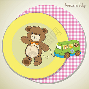 带有可爱泰迪熊的婴儿淋浴卡邀请函孩子幸福周年女孩淋浴纪念日玩具公告正方形图片
