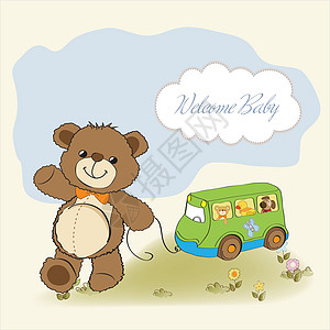 带有可爱泰迪熊的婴儿淋浴卡正方形玩具熊鸭子周年公告洗礼玩具孩子淋浴纪念日图片