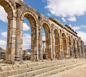 摩洛哥Volubilis的废墟建筑学考古历史柱子古物地标城市纪念碑旅游历史性图片