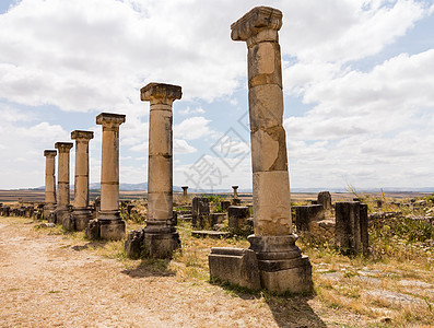 摩洛哥Volubilis的废墟遗产纪念碑地标城市古董建筑学柱子考古历史历史性图片