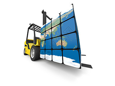 全球运输机器黄色叉车托盘送货货物国际工业店铺货运图片