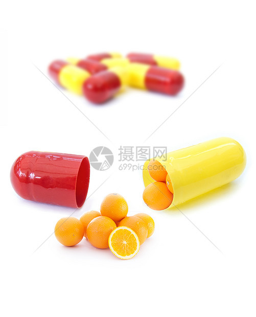 维生素C早餐饮食补充胶囊排毒维生素药片水果橙子图片