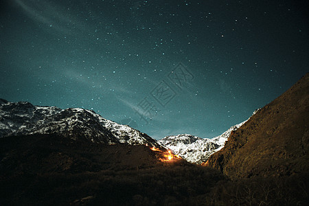 在崎岖的山地景观中起火图片