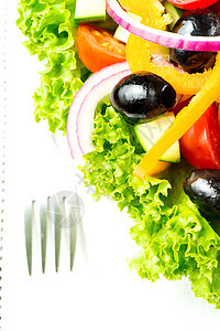 沙律 蔬菜和绿菜盘在桌布宏观上图片