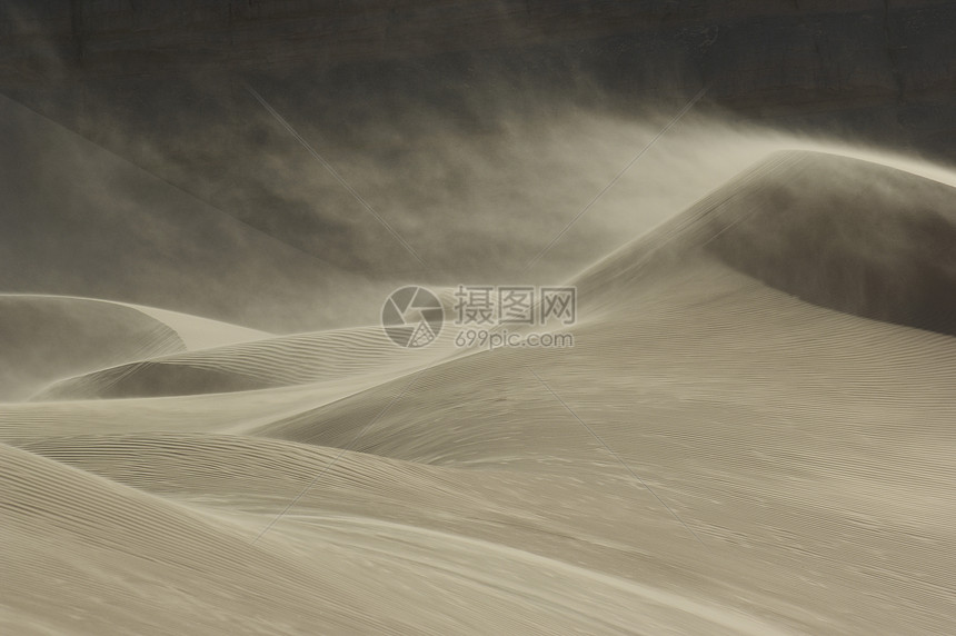 沙沙吹在风中的沙丘上图片
