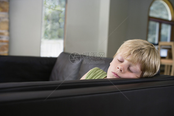 有个金发男孩在家沙发上睡图片
