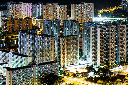 香港之夜鸟瞰图住房城市房屋人口公寓民众景观市中心住宅图片