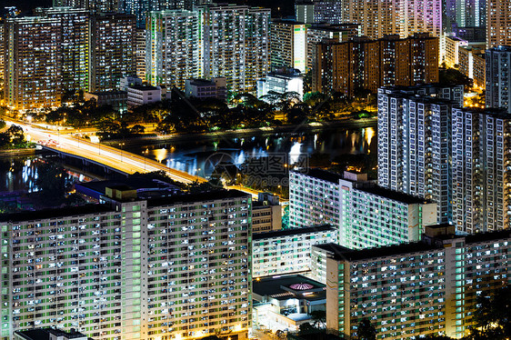 晚上在香港市风景民众天际住房人口房屋建筑城市居所市中心公寓图片