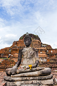 巨盛的布德佛像建筑学宝塔宗教废墟寺庙蓝色雕像石头天空佛教徒图片