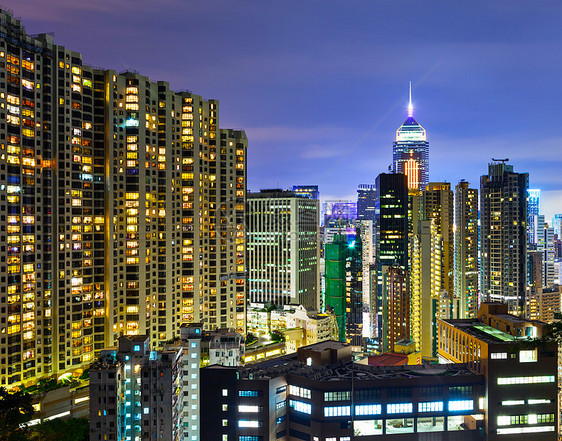 香港市晚上摩天大楼天际办公室天空城市游客市中心建筑反射玻璃图片