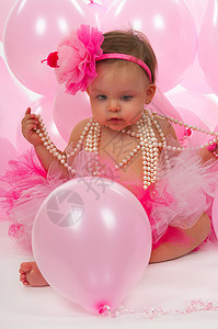 婴儿宝宝童年牙齿粉色珠宝派对孩子气球头巾珍珠短裙图片