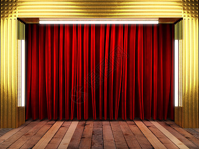 红布幕 台上有金子奖项装潢宣传娱乐奢华推介会风格织物仪式装饰图片
