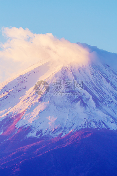 藤藤山关门了日落积雪粉色顶峰冰镇阳光火山公吨植物图片