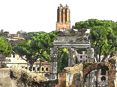 罗马 罗马论坛建筑旅游石灰华别墅建筑学大力士教会城市纪念碑雕像背景图片