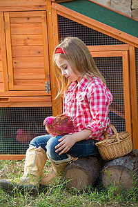 养鸡场有鸡鸡的农牧业女农民家禽压痛篮子宠物女性乐趣鸡笼孩子快乐小鸡图片