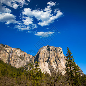 Yosemite 国家公园花岗岩世界遗产悬崖红杉公园晴天顶峰森林瀑布地标图片