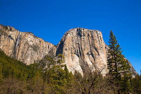 Yosemite 国家公园岩石场景天空蓝色晴天悬崖森林国家顶峰地标图片