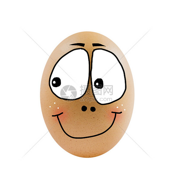 一个鸡蛋绘画棕色眼睛漫画情感椭圆形蛋壳乐趣营养白色图片