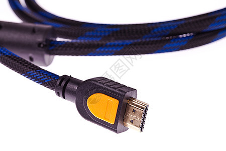 HDMI 白底隔绝的HDMI电缆金属蓝色音乐绳索连接器界面白色风俗插头蓝光图片