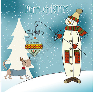 带大圣诞舞会的雪人快乐围巾下雪雪花庆典帽子天气礼物卡通片小屋图片