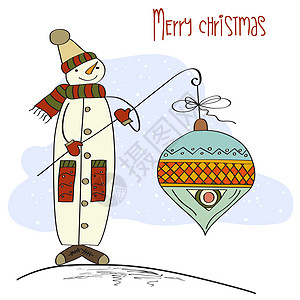 带大圣诞舞会的雪人地球帽子围巾幸福天气下雪庆典插图小屋快乐图片