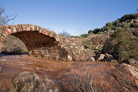 西班牙安达卢西亚Jaen省利纳雷斯皮利亚戈罗曼桥自然景观遗产风景电流流动水流图片
