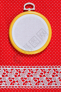 背景爱好红色棉布蕾丝缝纫纤维圆形织物手工工艺图片