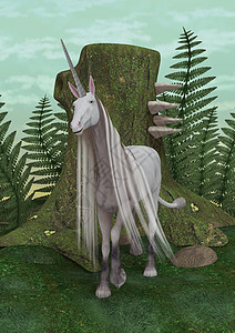 白独角兽魔法生物插图森林童话荒野蕨类传奇独角兽哺乳动物图片