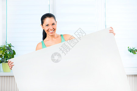青年妇女无空白广告成人女性白色边界横幅女孩木板海报框架图片