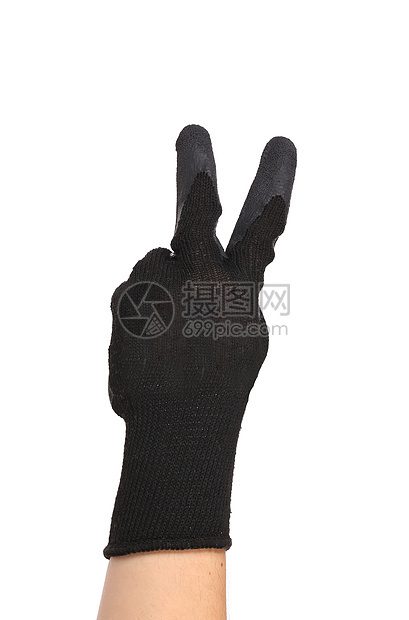 手戴手套显示和平的象征图片