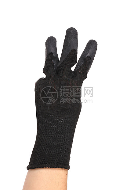 手戴手套显示有3个防御涂层袖口生活疙瘩工具工作服手指安全家务图片