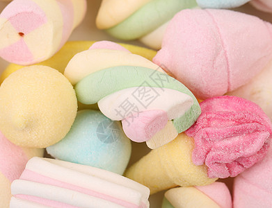 不同颜色的棉花糖甜点黄色食物乐趣糖果水果软糖正方形团体蓝色图片