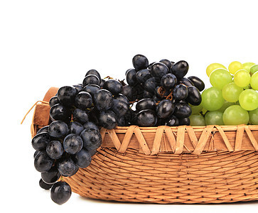 黑葡萄和绿葡萄 在篮子里收成美丽栽培藤蔓美食柳条蓝色食物葡萄园紫色图片