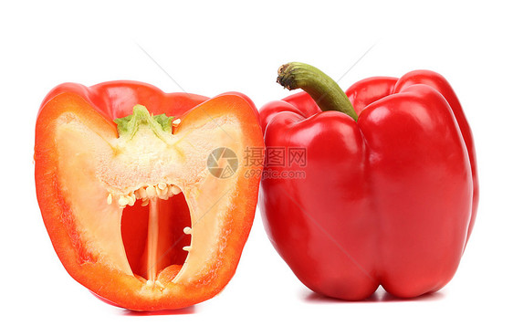 甜辣椒和切片绿色水果美食红色食物白色宏观摄影蔬菜水平图片
