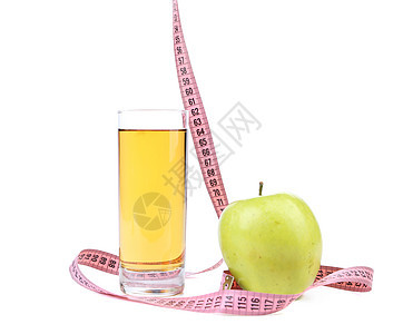 苹果水果和果汁加测量胶带图片