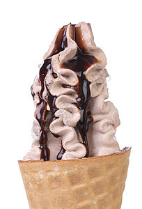 巧克力冰淇淋加溪流锥体黄色食物奶油香草晶圆白色味道胡扯甜点图片