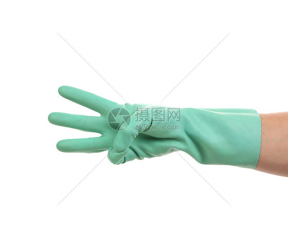 橡皮手套里有三只手女佣女士清洁工工业安全盘子乳胶手指材料卫生图片