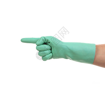 一只手在橡胶手套上显示一个盘子安全工业清洁工家务展示女士手指白色乳胶图片