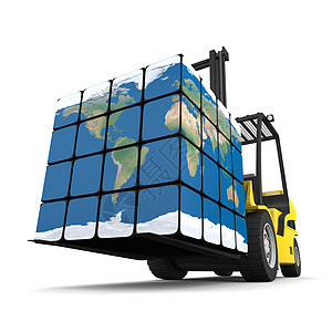 全球物流电梯叉车船运工作全世界卡车黄色运输后勤贮存图片